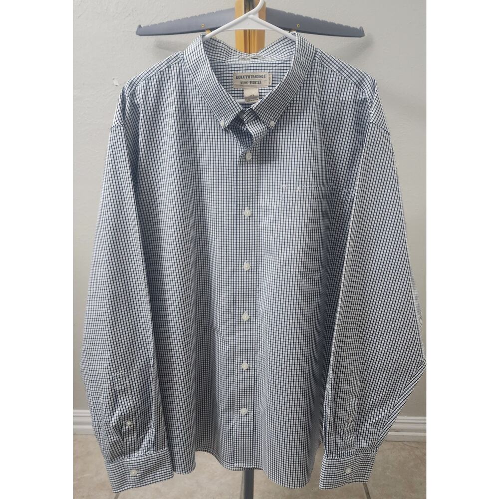 Duluth Trading Wrinkle Fighter 2XL 100% Cotton LS Button Down Shirt Plaid